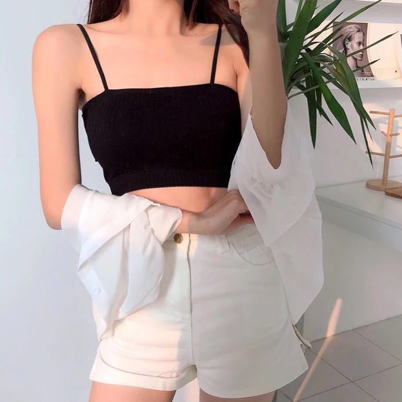 ָ ÷  ũ ڸ ž   ⺻ ڸ ž Streetwear μҸ Camis Cool Girls Cropped Tee Camisole Femme